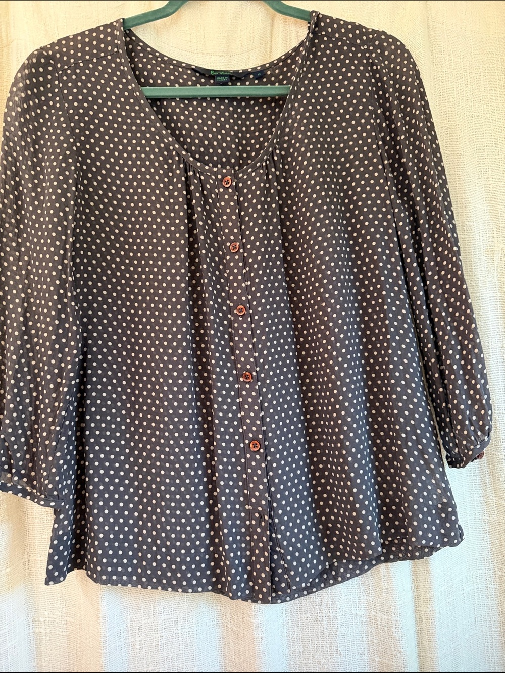 Boden Navy Polka Dot Button-Front Blouse
